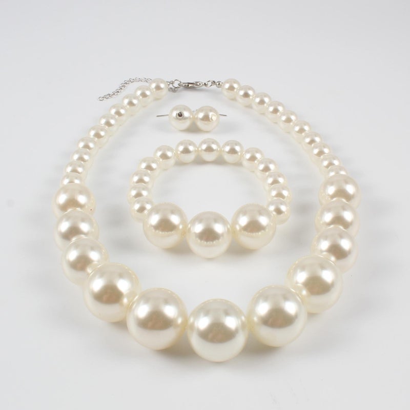KOSMOS-LI Women's Large Big Simulated Ivory Pearl Statement 19" Necklace Bracelet and Earrings Jewelry Set Stocking Stuffers - Image 5